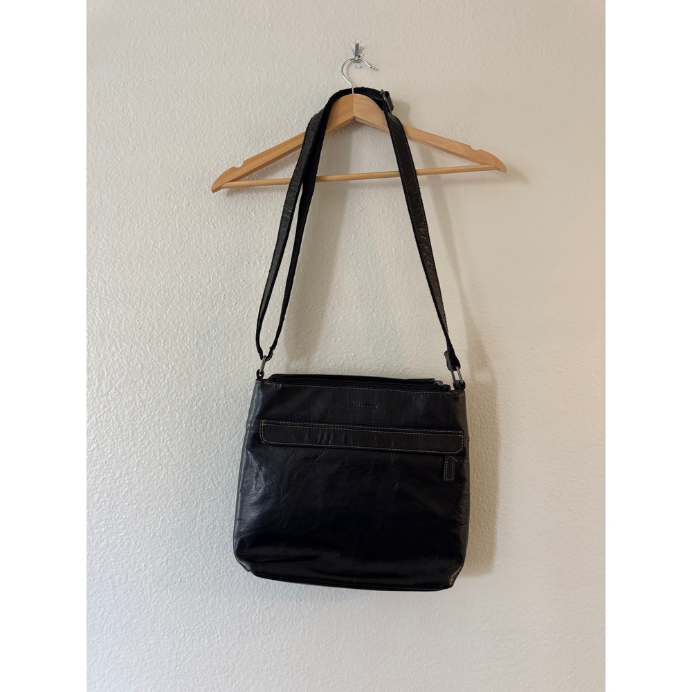 Jack‎ Georges Leather Crossbody Bag Multi-Pocket Travel Medium Black Excellent